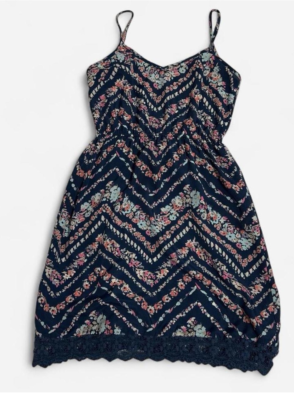 FISHBOWL Navy Floral Chevron Sundress with Lace Trim